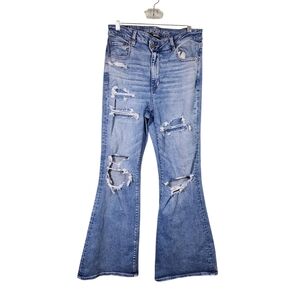 American Eagle Next Level Stretch Distressed High-Rise Flare Jeans, sz 12